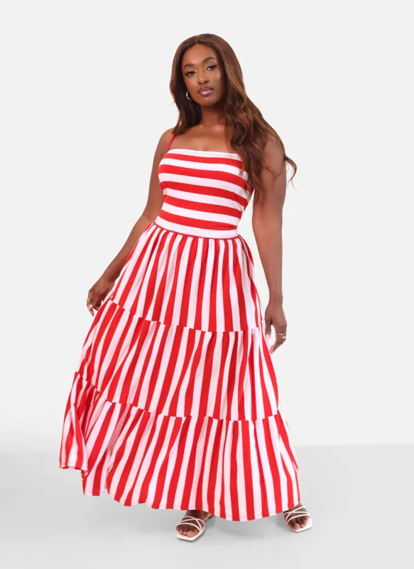 Emma Stripe print Skater Maxi Dress sold by Rebdolls