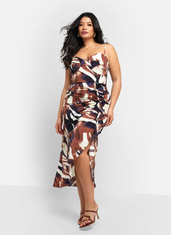 Colette Abstract Print Adjustable Ruched Midi Bodycon Dress sold by Rebdolls
