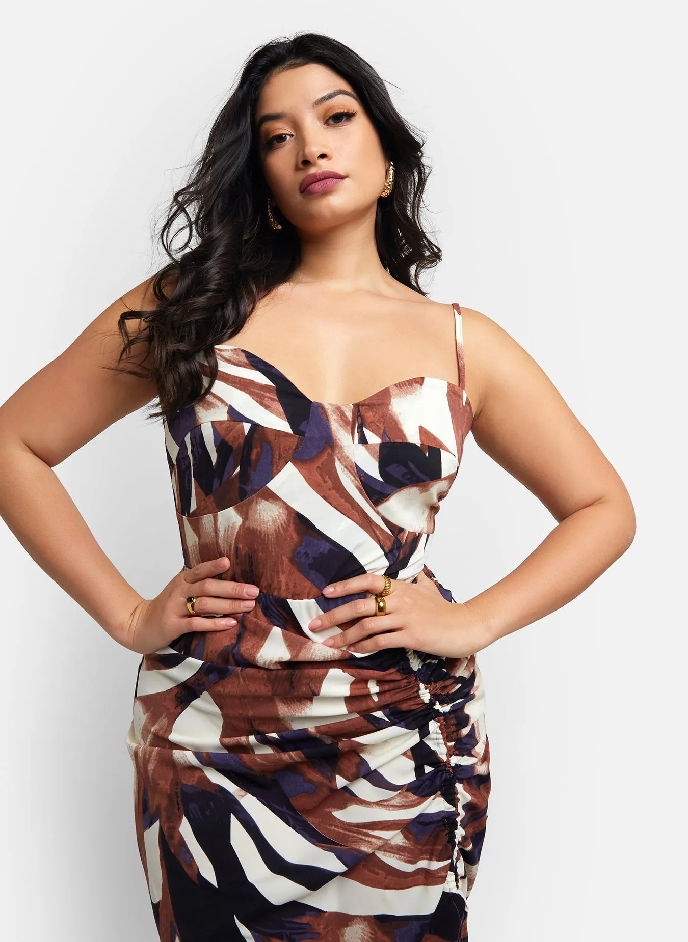 Colette Abstract Print Adjustable Ruched Midi Bodycon Dress sold by Rebdolls product image thumbnail 4