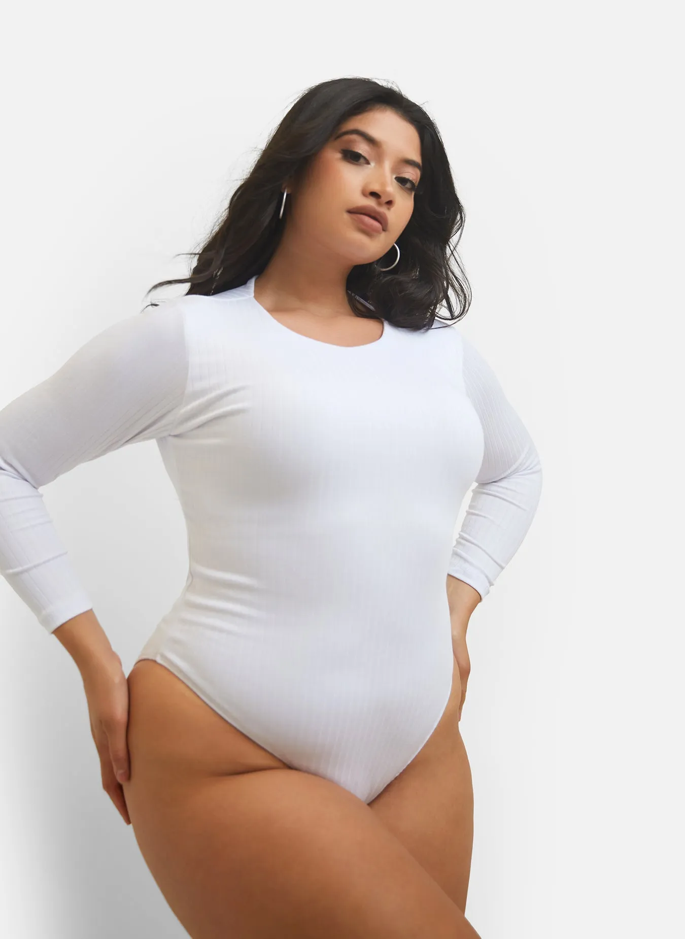 Need It Ribbed Long Sleeve Bodysuit - White sold by Rebdolls product image thumbnail 2
