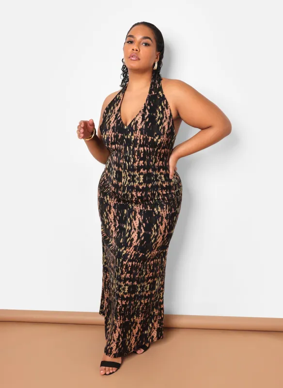 Indie Abstract Print Halter Maxi Bodycon Dress sold by Rebdolls