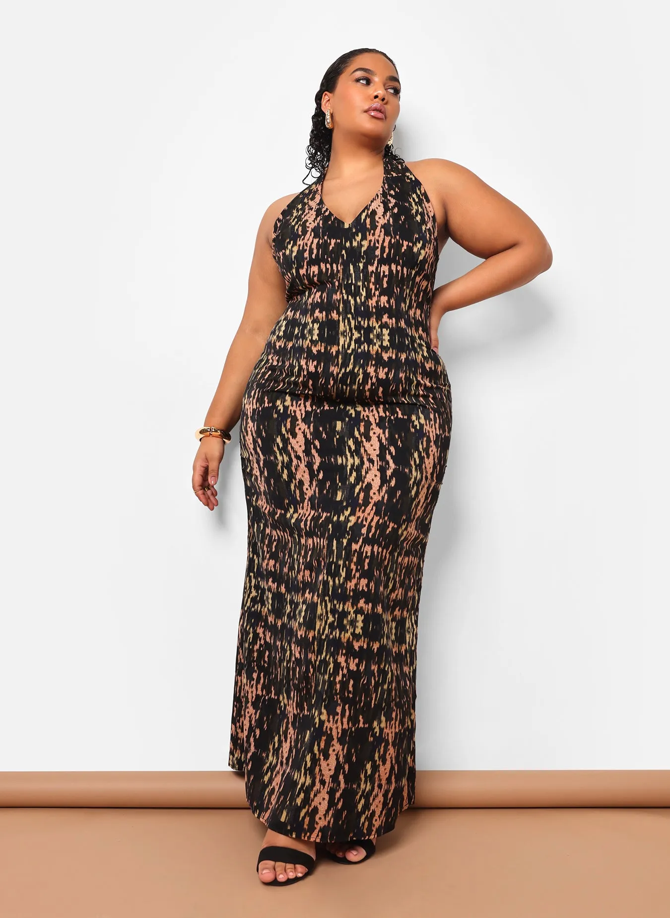 Indie Abstract Print Halter Maxi Bodycon Dress sold by Rebdolls product image thumbnail 5