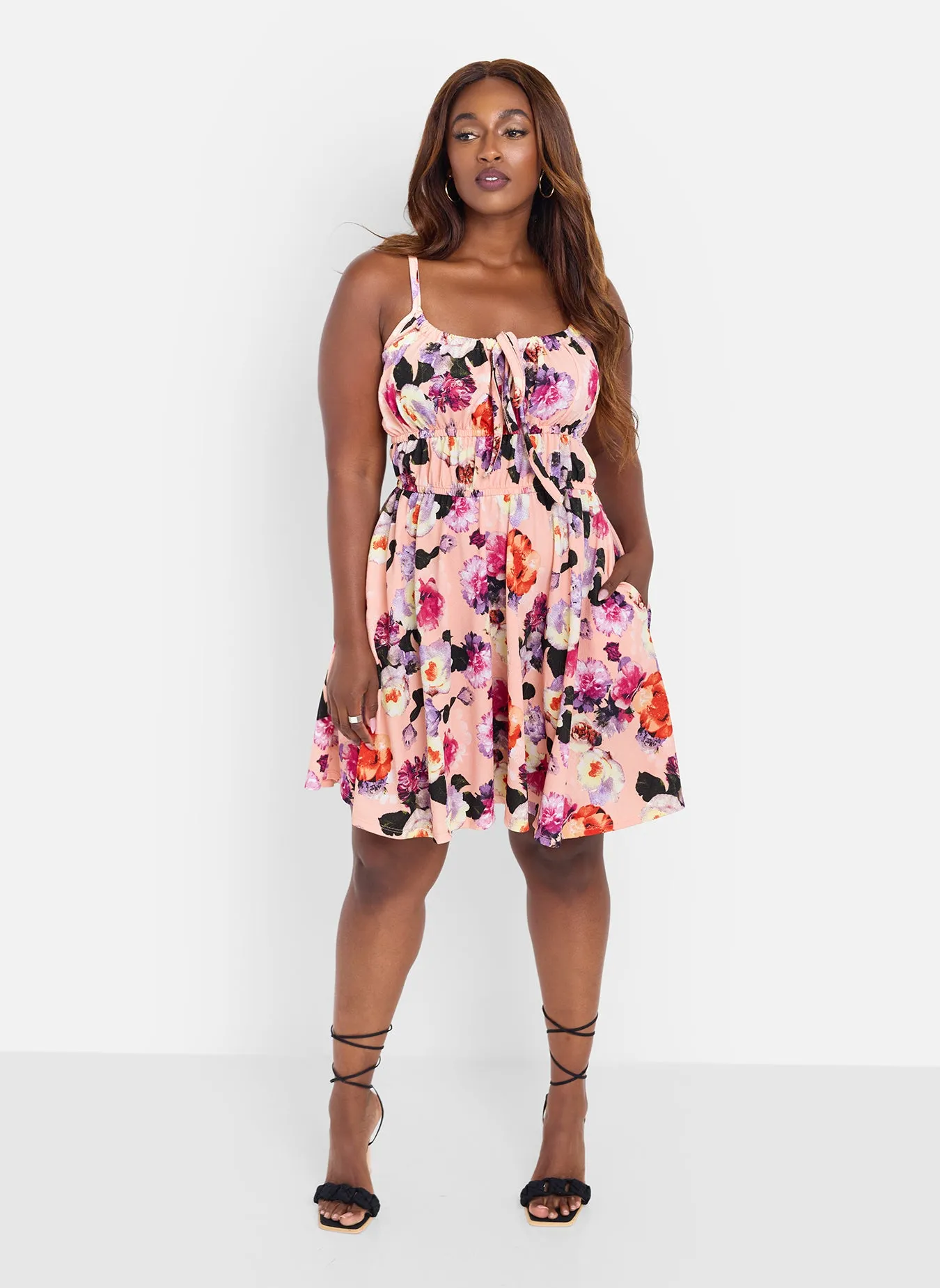 Bai Floral Peasant Top Skater Midi Dress - Peach sold by Rebdolls product image thumbnail 2