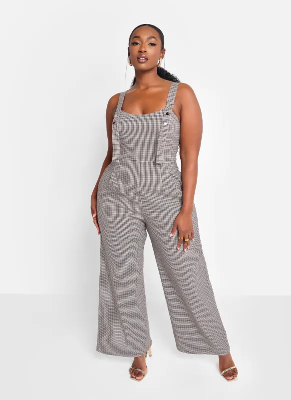Camille Houndstooth Wide Leg Jumpsuit sold by Rebdolls