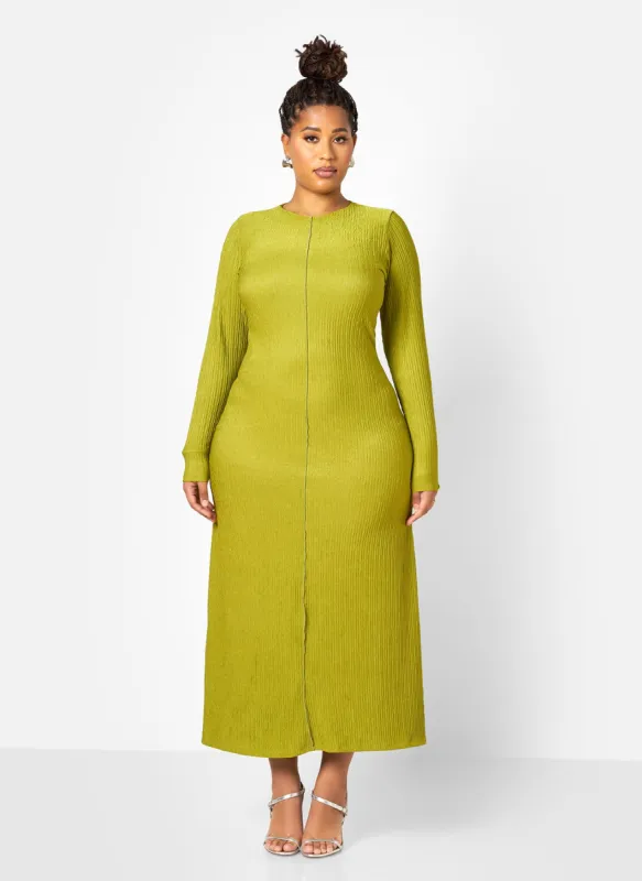 Icelyn Textured Long Sleeve Maxi Slip Dress - Chartreuse sold by Rebdolls