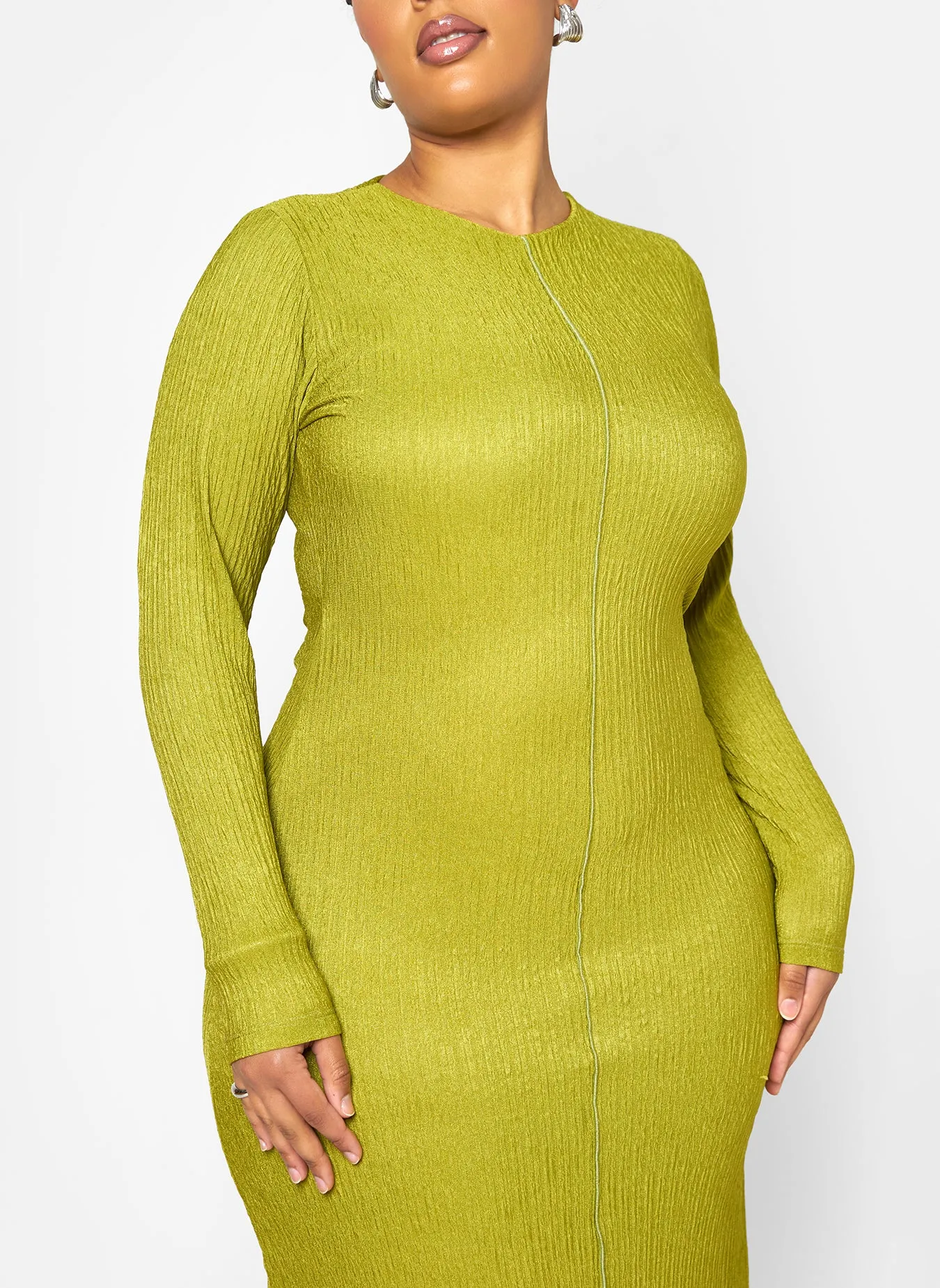 Icelyn Textured Long Sleeve Maxi Slip Dress - Chartreuse sold by Rebdolls product image thumbnail 3