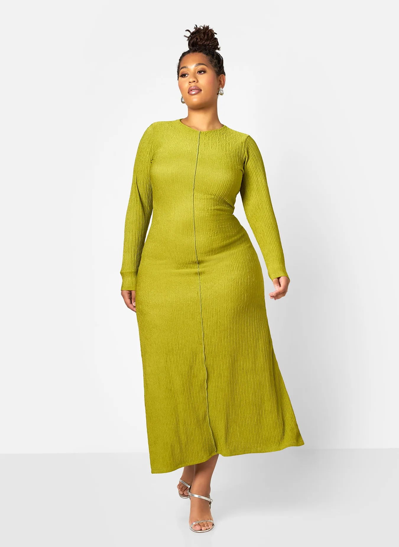 Icelyn Textured Long Sleeve Maxi Slip Dress - Chartreuse sold by Rebdolls product image thumbnail 2