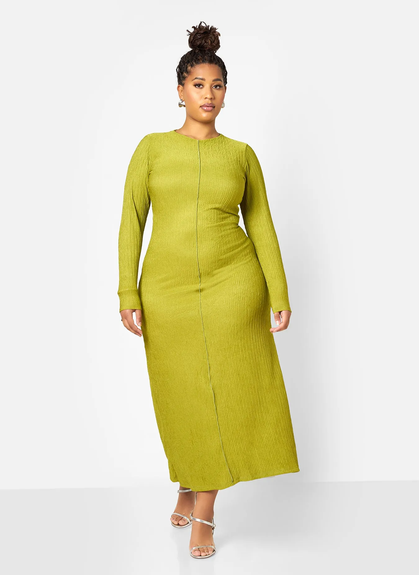 Icelyn Textured Long Sleeve Maxi Slip Dress - Chartreuse sold by Rebdolls product image thumbnail 4