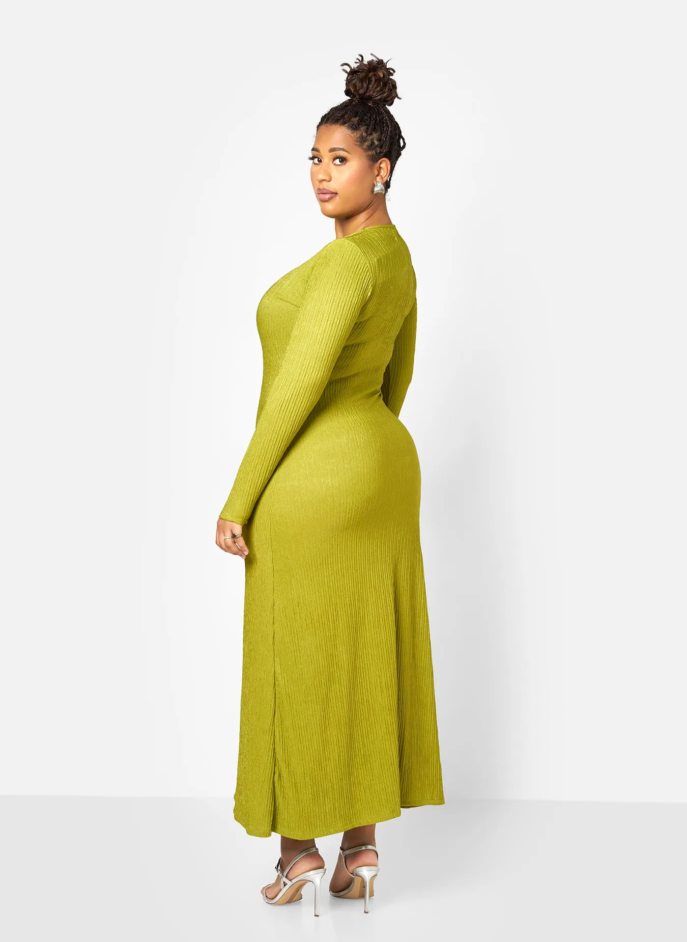 Icelyn Textured Long Sleeve Maxi Slip Dress - Chartreuse sold by Rebdolls product image thumbnail 5