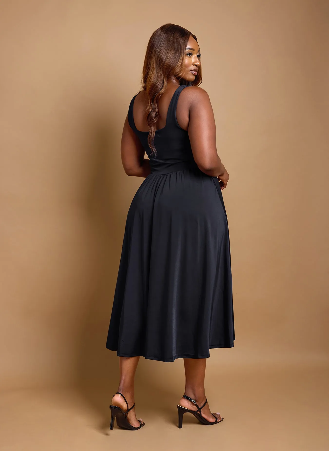 Lillian Asymmetrical Waist Skater Midi Dress sold by Rebdolls product image thumbnail 5