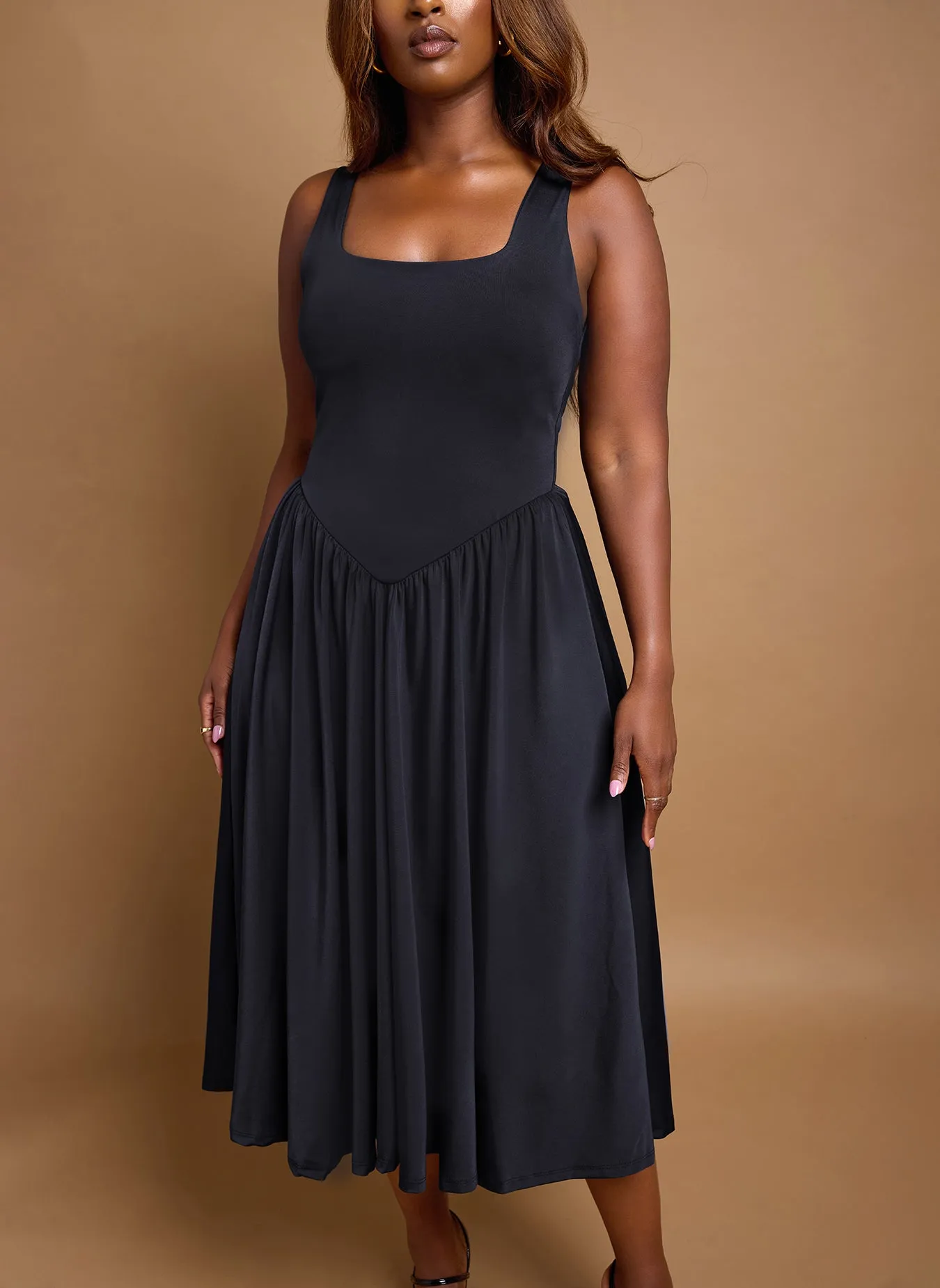 Lillian Asymmetrical Waist Skater Midi Dress sold by Rebdolls product image thumbnail 4