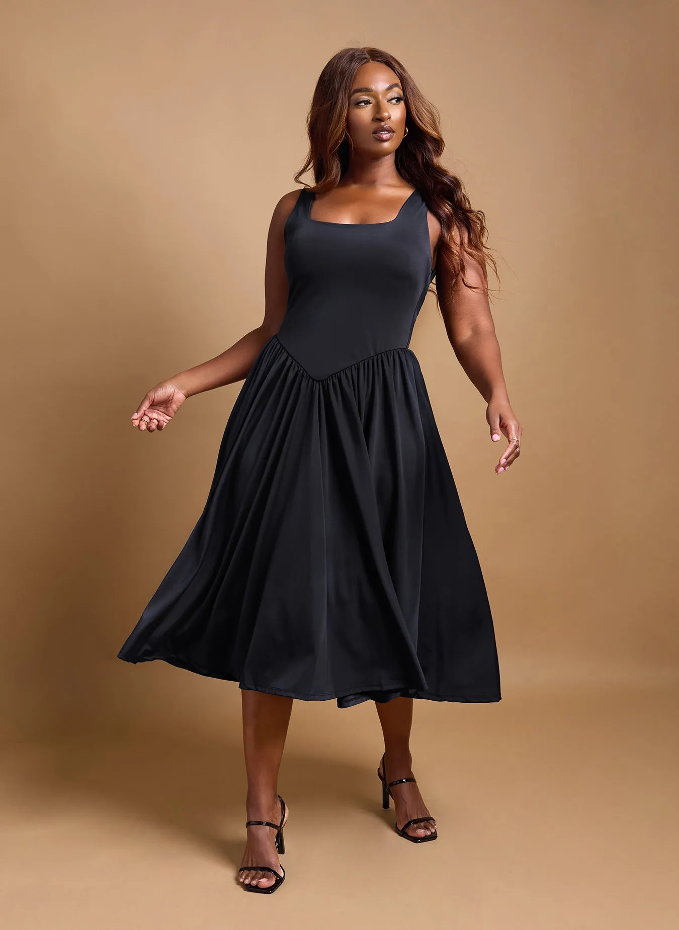 Lillian Asymmetrical Waist Skater Midi Dress sold by Rebdolls product image thumbnail 3