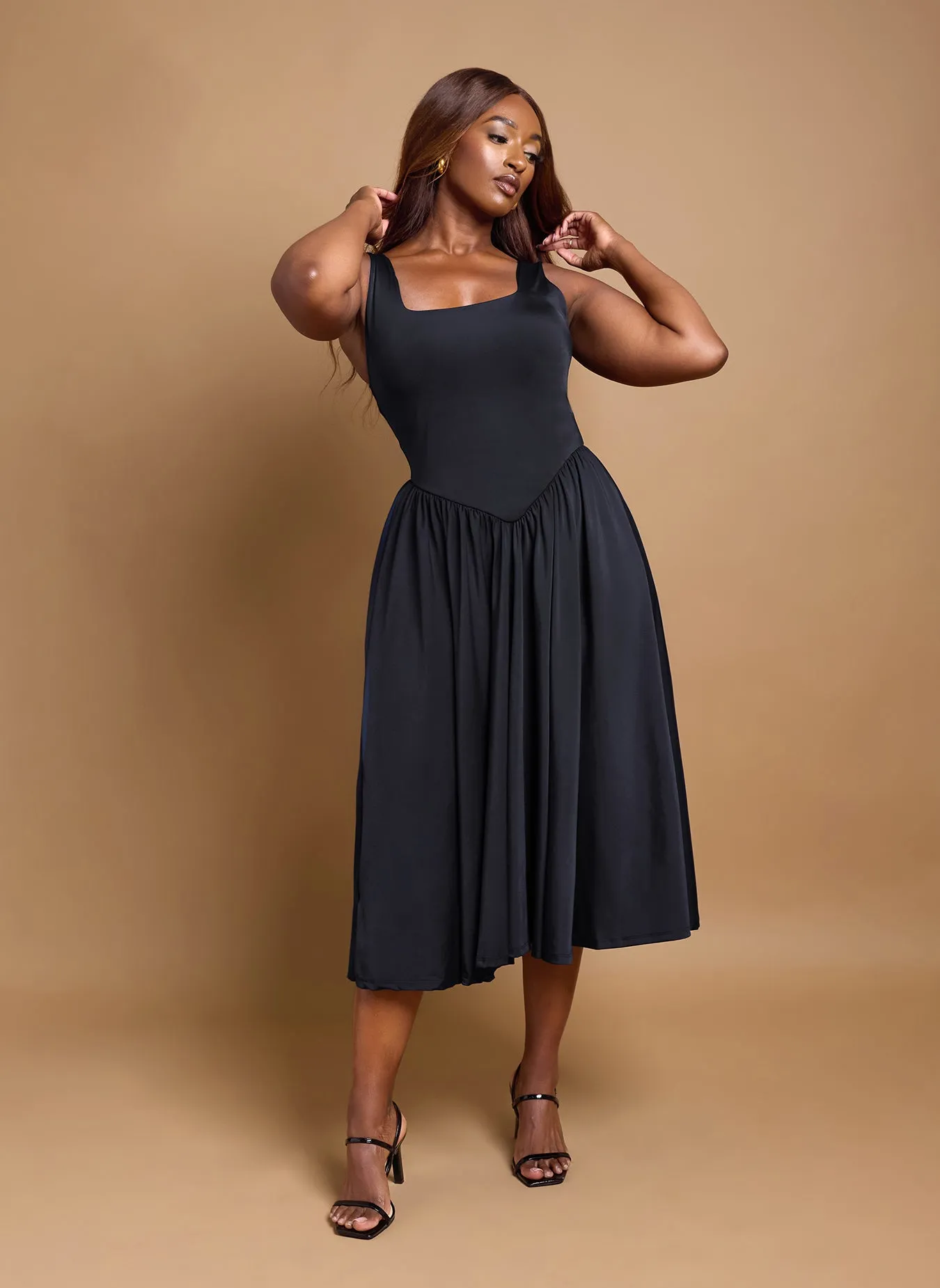 Lillian Asymmetrical Waist Skater Midi Dress sold by Rebdolls product image thumbnail 2