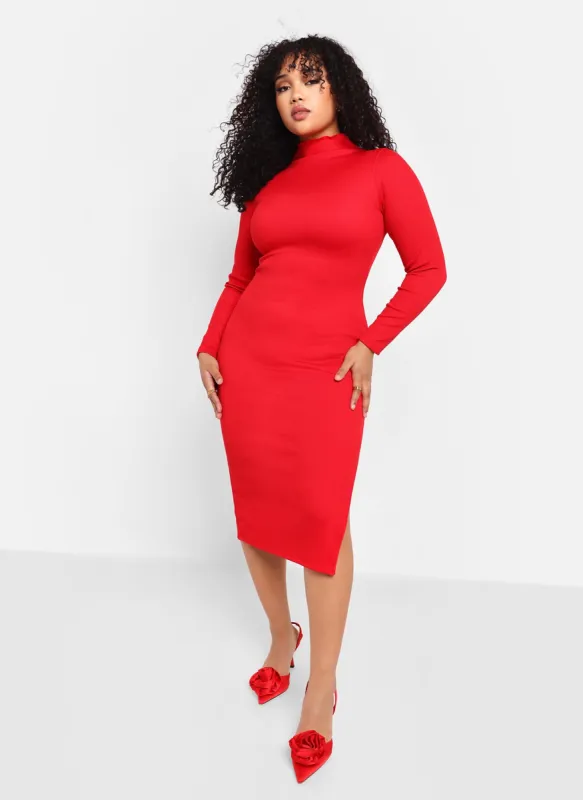 Lydia Ribbed Midi Bodycon Dress W. Side Slit sold by Rebdolls
