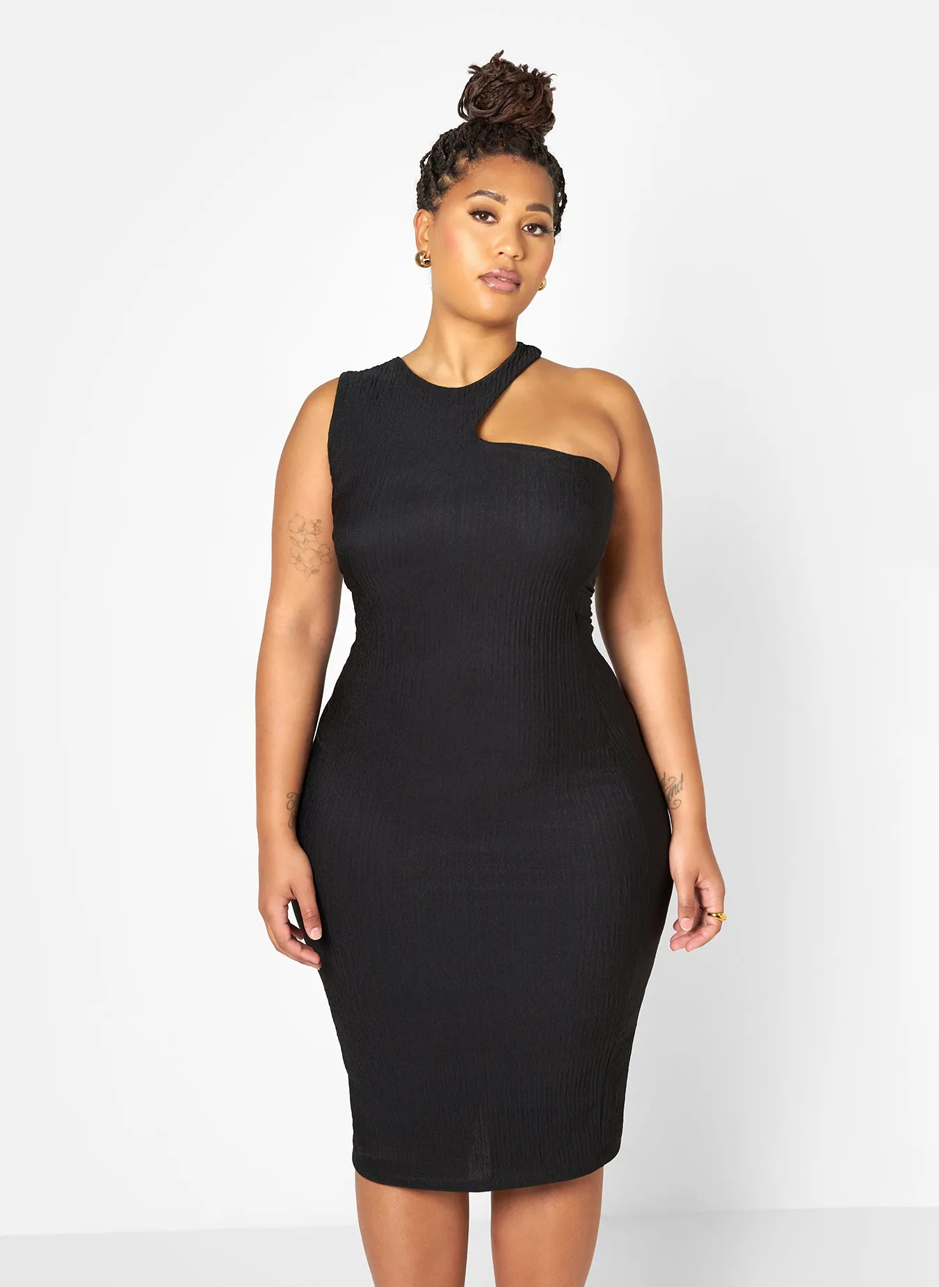 Nieves Textured Cold Shoulder Midi Bodycon Dress sold by Rebdolls product image thumbnail 4