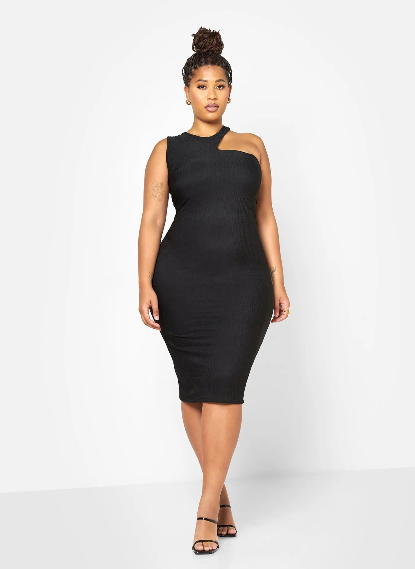 Nieves Textured Cold Shoulder Midi Bodycon Dress sold by Rebdolls product image thumbnail 2