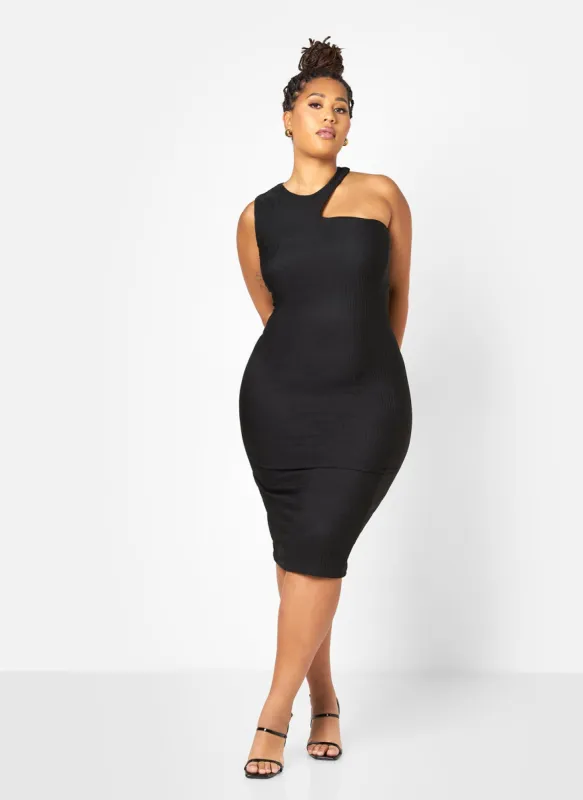 Nieves Textured Cold Shoulder Midi Bodycon Dress sold by Rebdolls