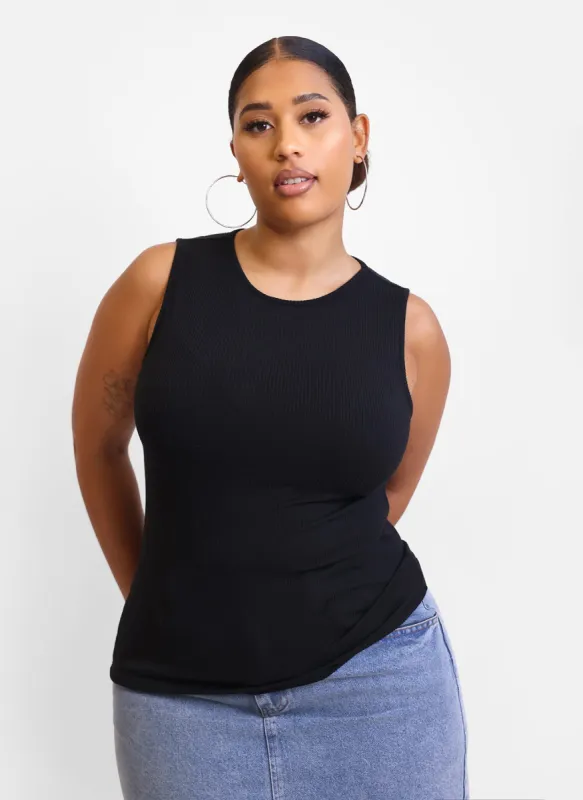 Essential Ribbed High Neck Tank Top - Black sold by Rebdolls