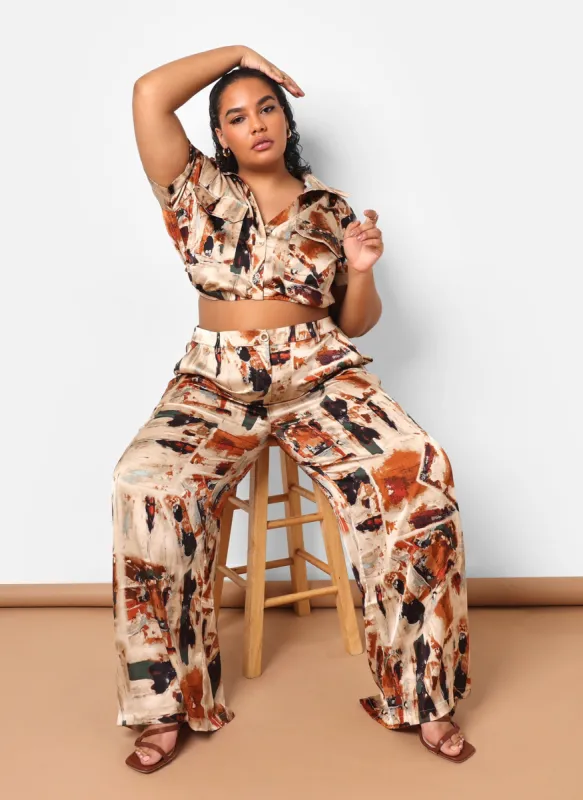 Naima Satin Abstract Print Wide Leg Pant W. Pockets sold by Rebdolls