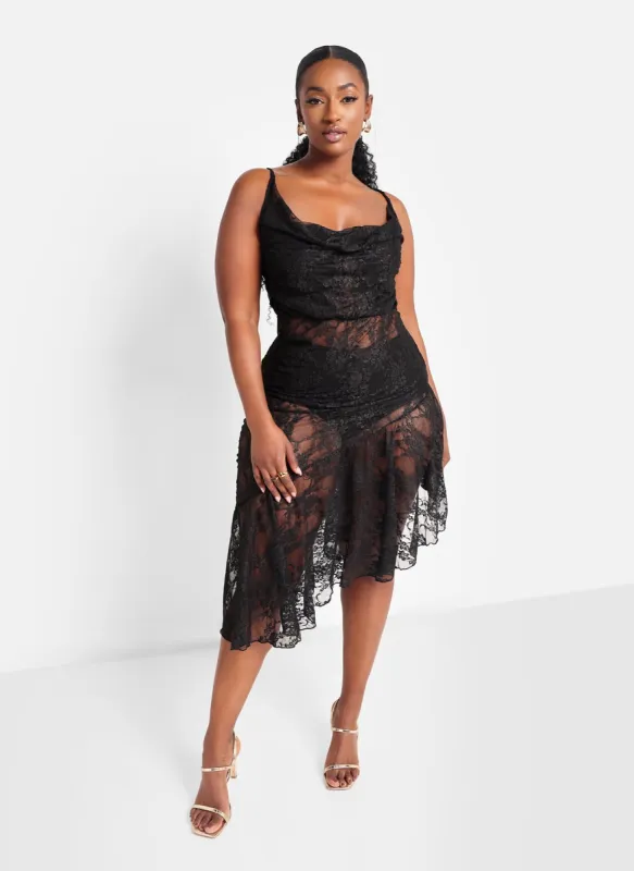 Talia Glitter Lace Ruffle Hem Midi Bodycon Dress sold by Rebdolls