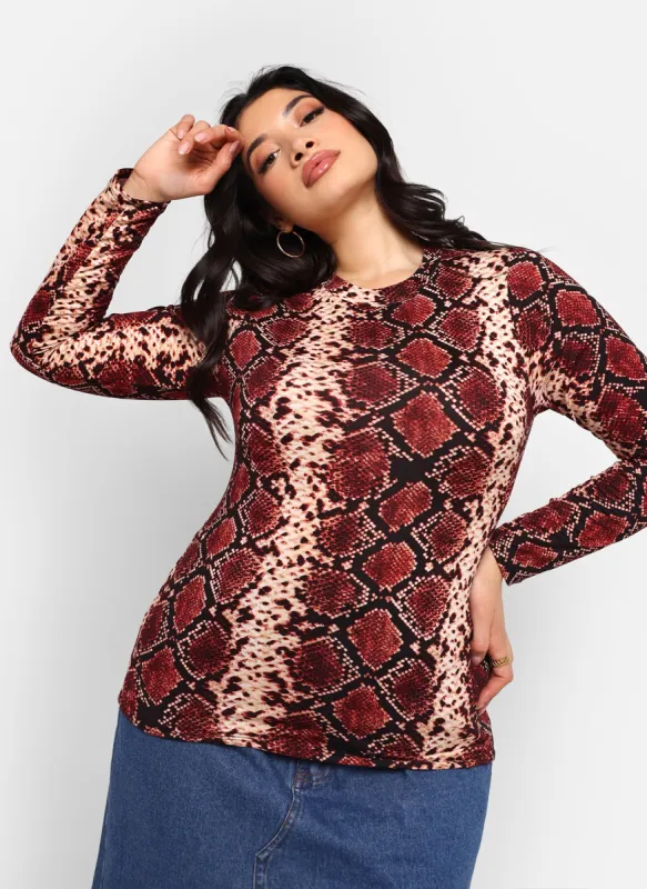 Megan Red Snake Long Sleeve Top sold by Rebdolls