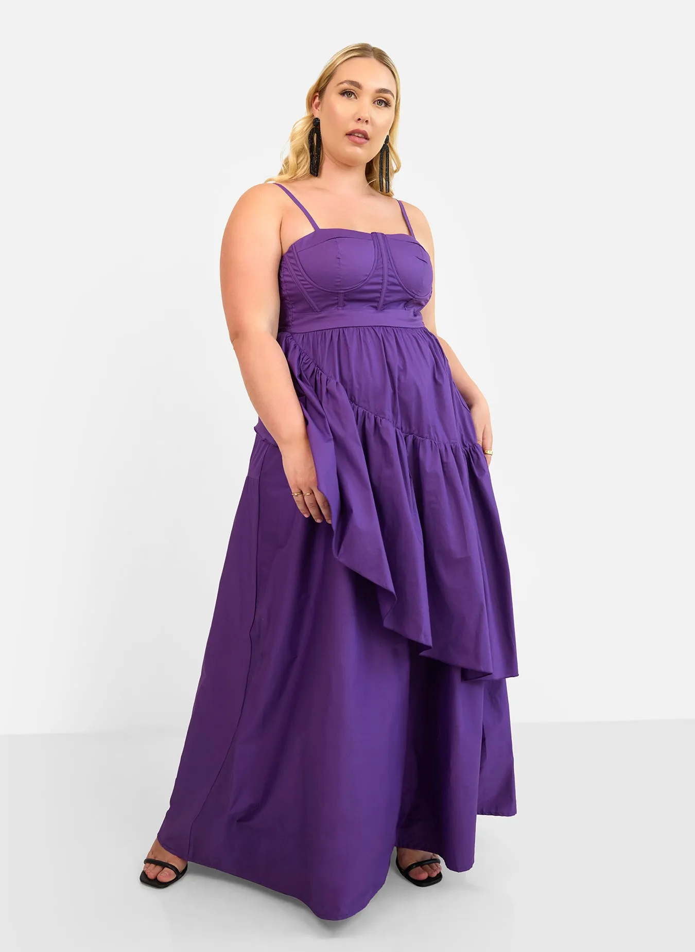 Violette Poplin Corset Ruffle Maxi A Line Dress - Plum sold by Rebdolls product image thumbnail 2