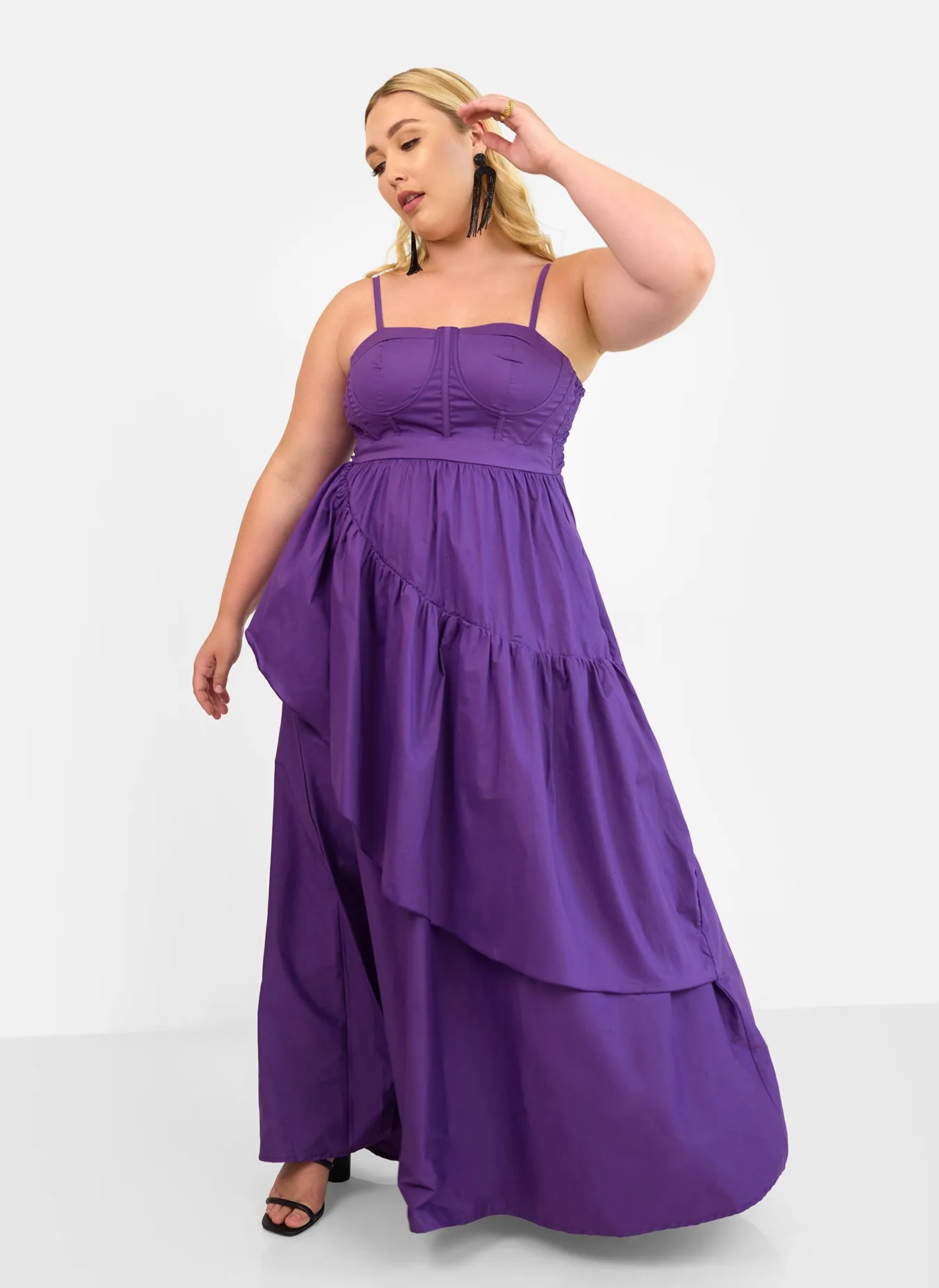 Violette Poplin Corset Ruffle Maxi A Line Dress - Plum sold by Rebdolls product image thumbnail 3