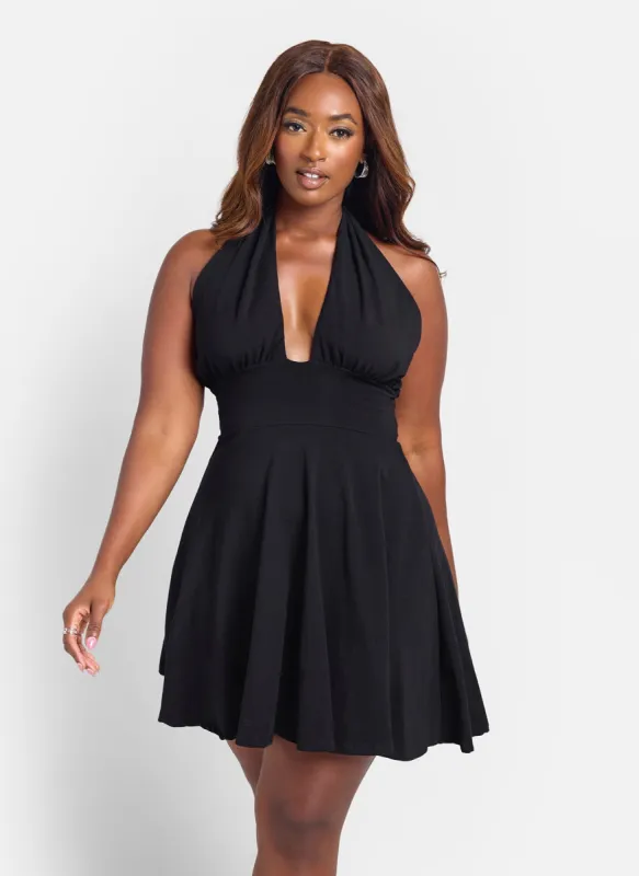 Zoey Plunge Skater Mini Dress sold by Rebdolls