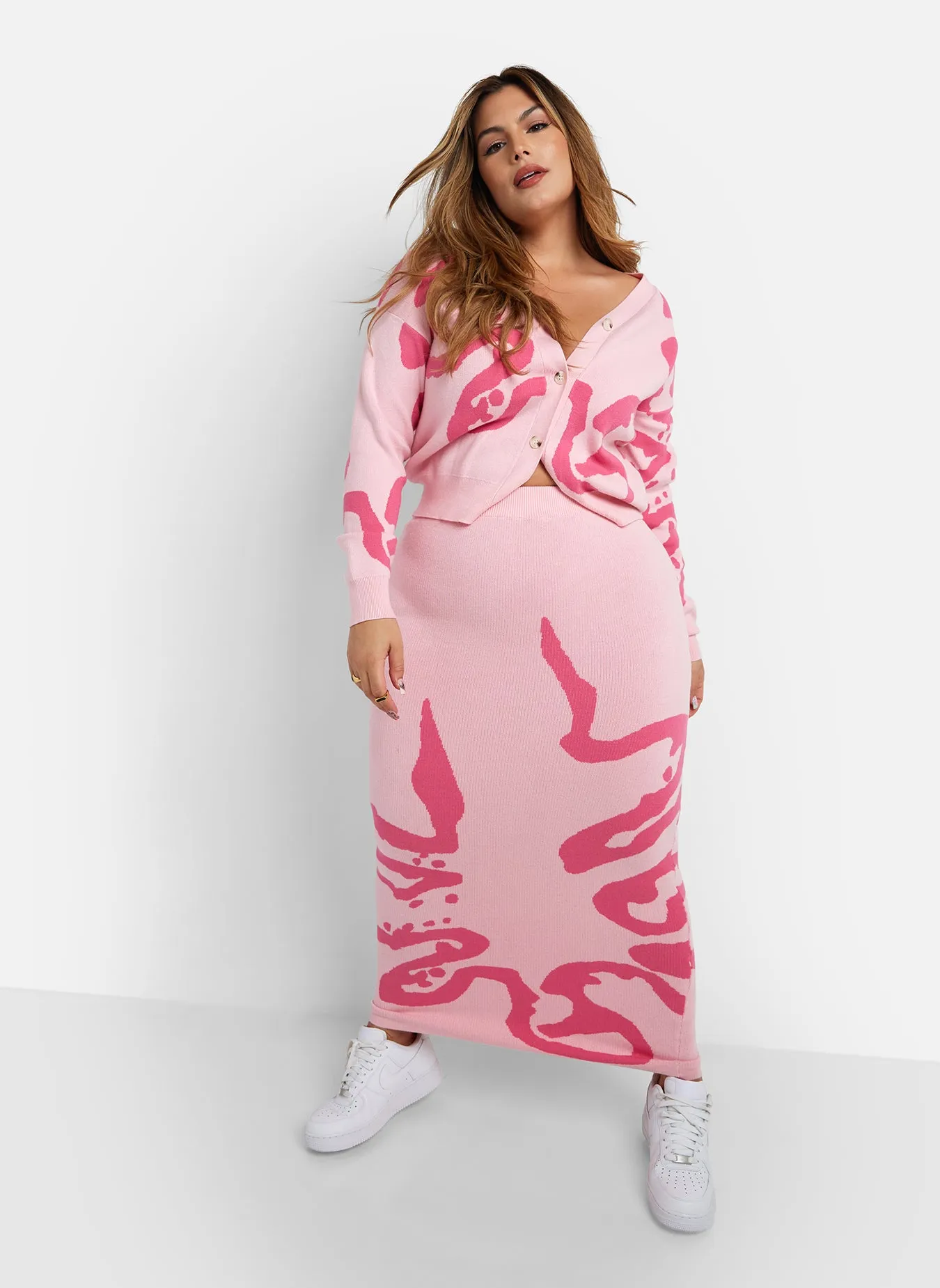 Lady Knit Abstract Print Oversized Button Up Cardigan sold by Rebdolls product image thumbnail 2