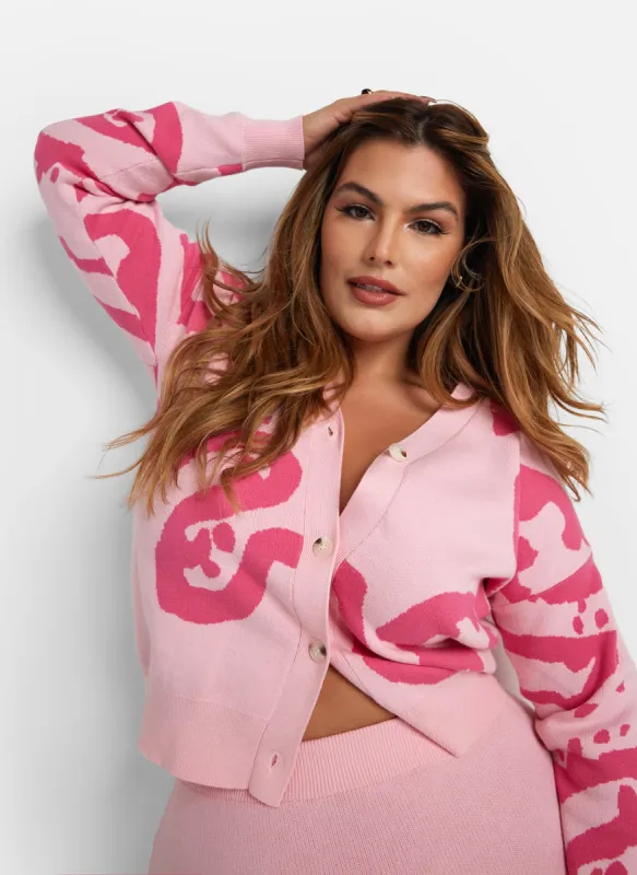 Lady Knit Abstract Print Oversized Button Up Cardigan sold by Rebdolls