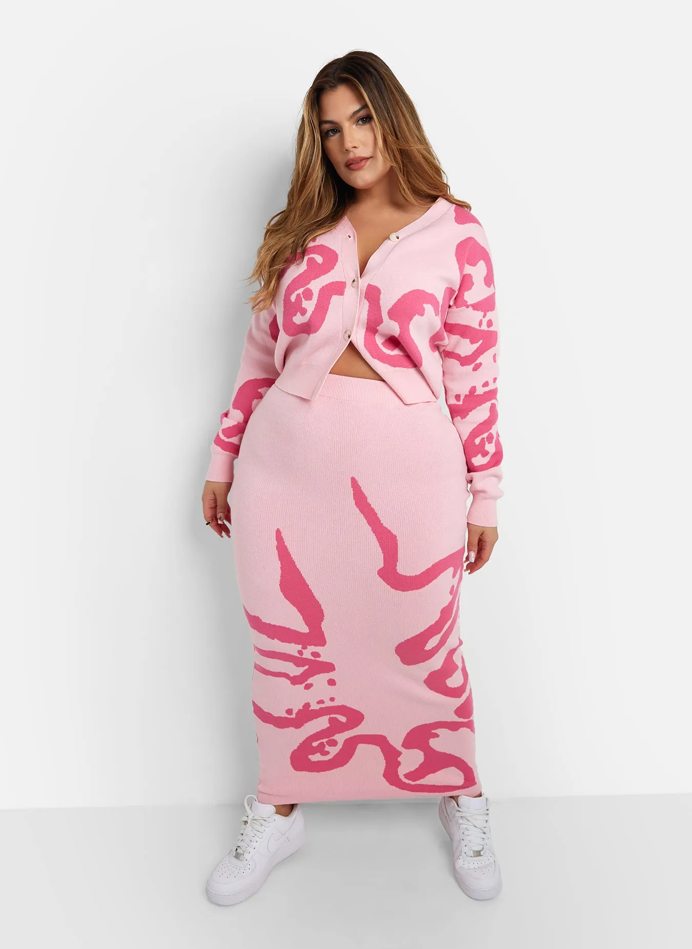 Lady Knit Abstract Print Oversized Button Up Cardigan sold by Rebdolls product image thumbnail 4