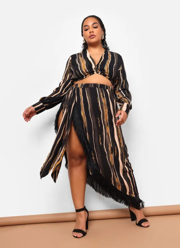 Alaia Stripe Print Fringe Maxi Wrap Skirt sold by Rebdolls