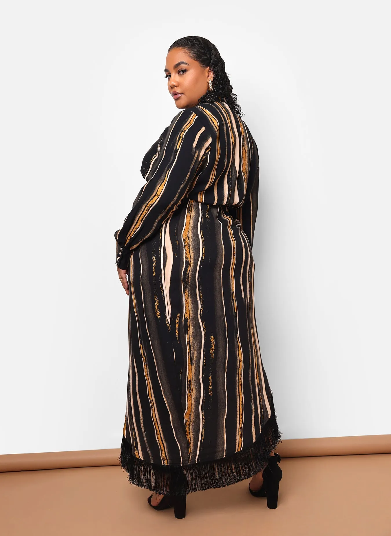 Alaia Stripe Print Fringe Maxi Wrap Skirt sold by Rebdolls product image thumbnail 5