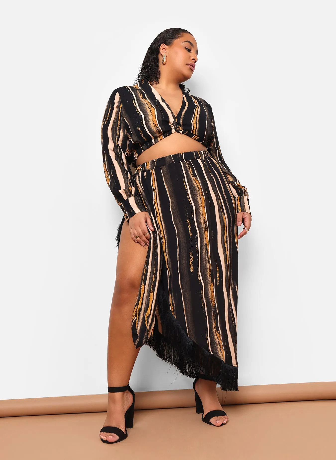 Alaia Stripe Print Fringe Maxi Wrap Skirt sold by Rebdolls product image thumbnail 2