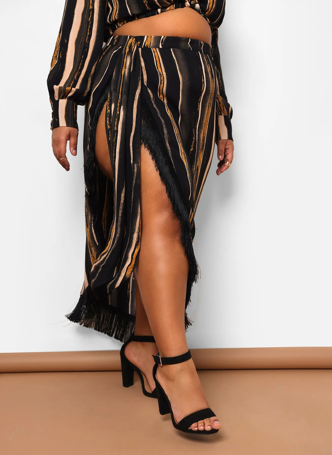 Alaia Stripe Print Fringe Maxi Wrap Skirt sold by Rebdolls product image thumbnail 3