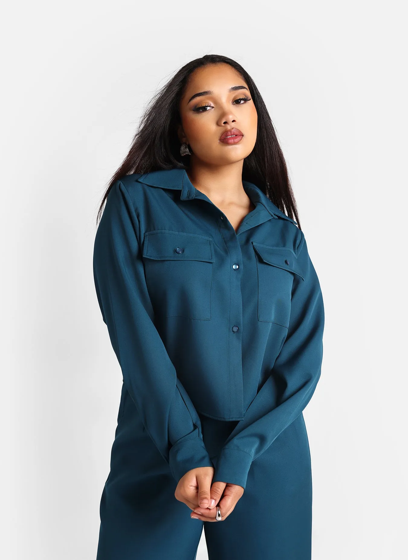 Phoebe Cropped Utility Jacket - Deep Teal sold by Rebdolls