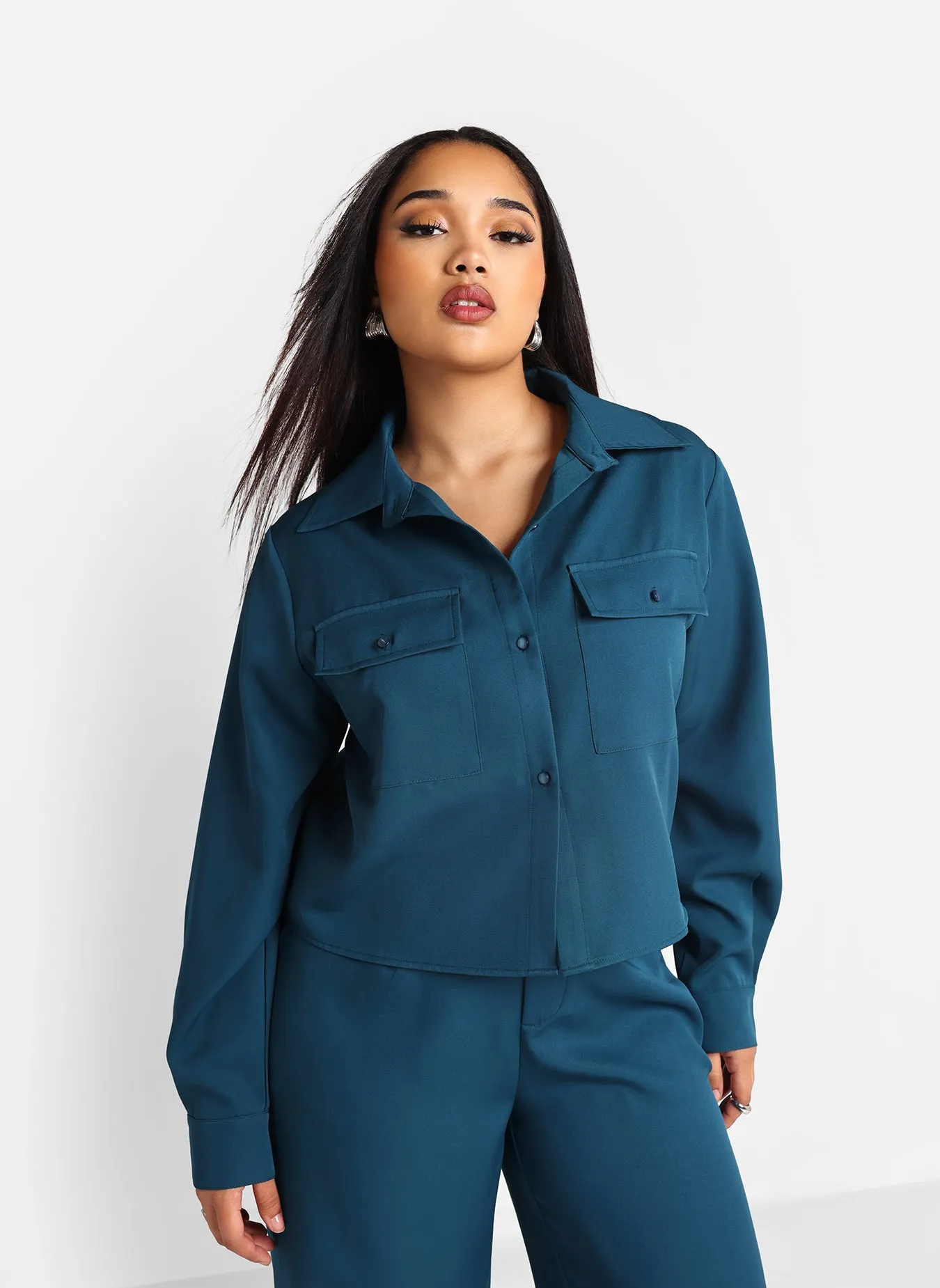 Phoebe Cropped Utility Jacket - Deep Teal sold by Rebdolls product image thumbnail 3