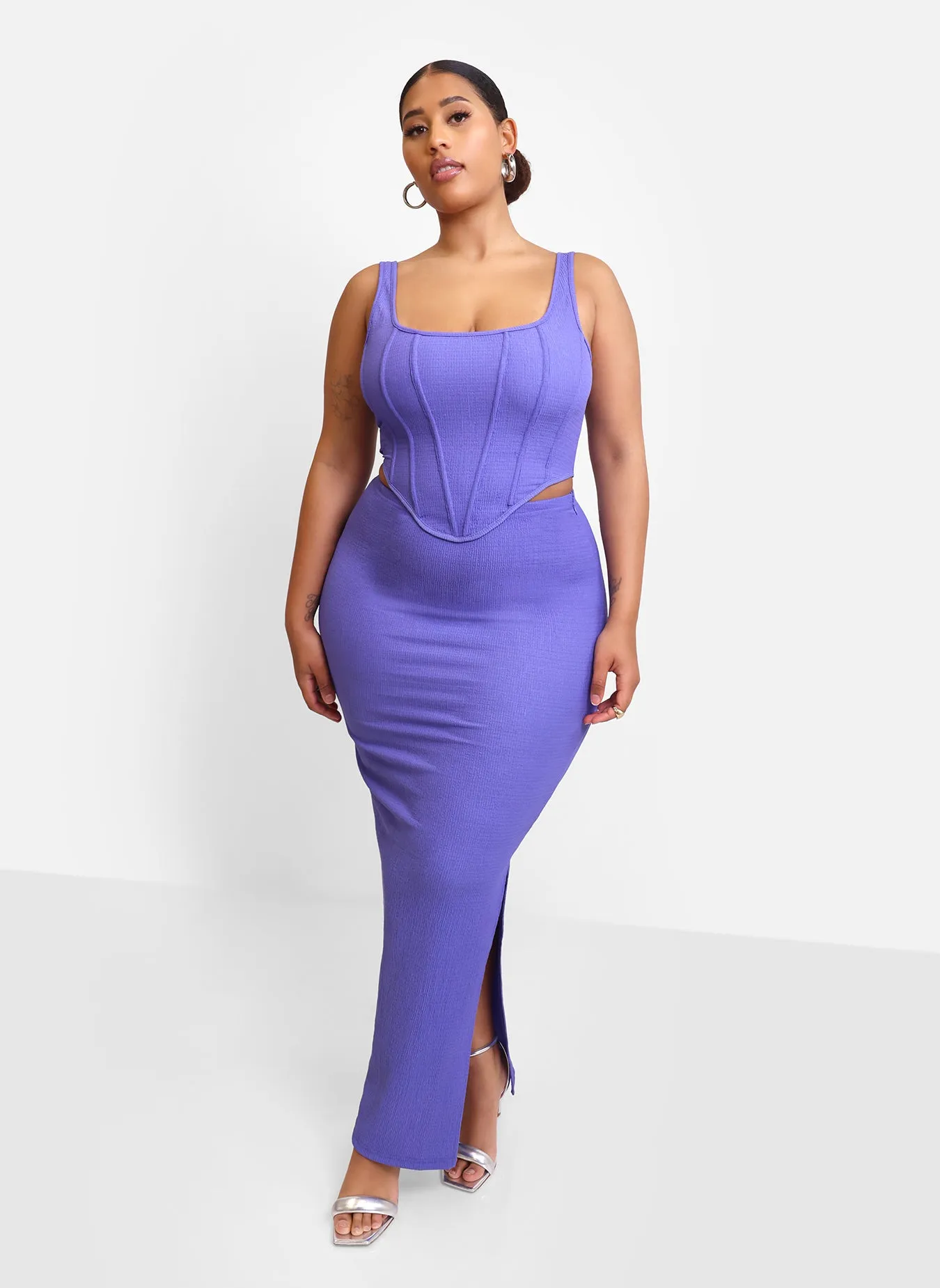 Winnie Textured Ruched Maxi Bodycon Skirt - Periwinkle sold by Rebdolls