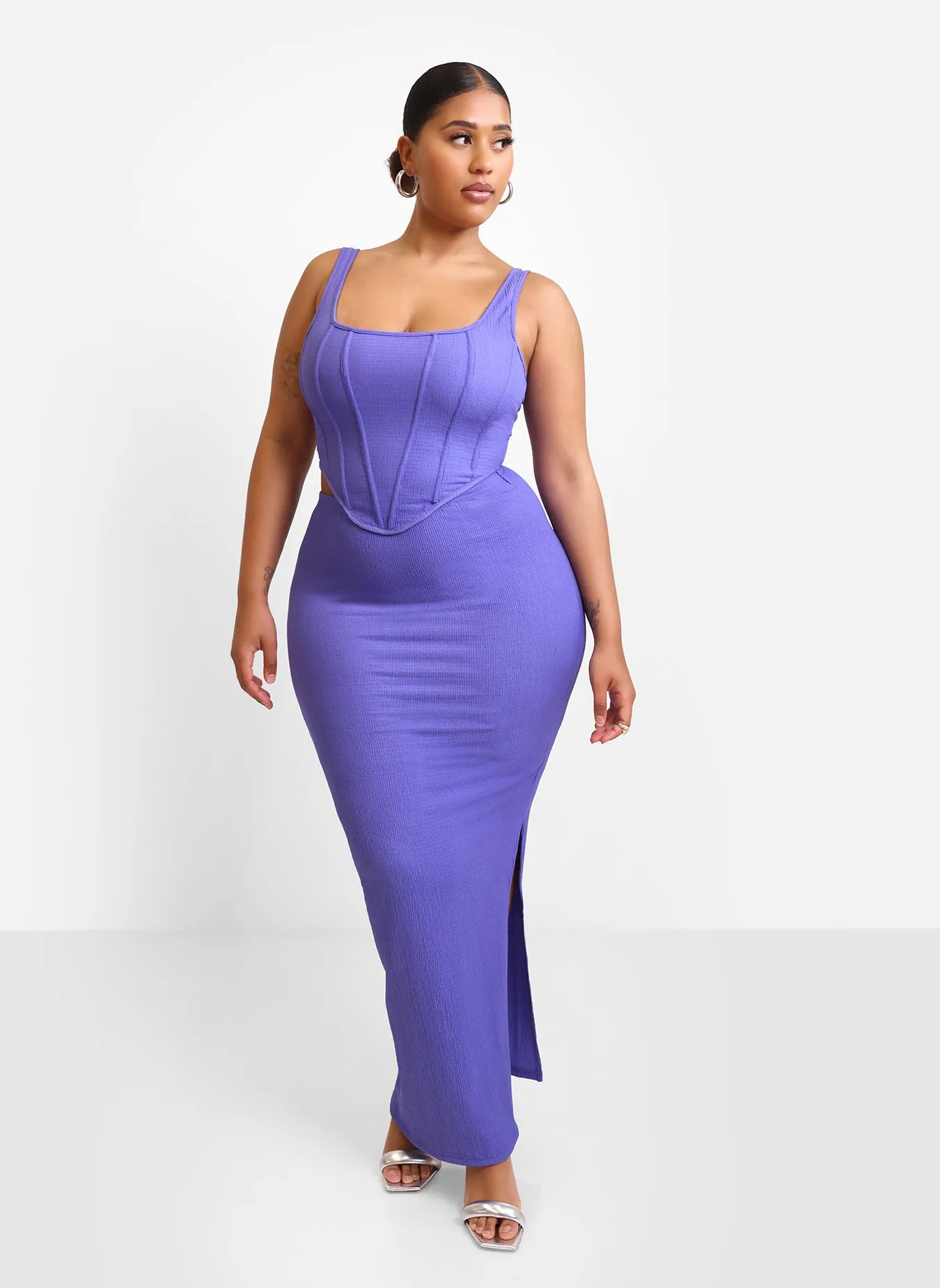 Winnie Textured Ruched Maxi Bodycon Skirt - Periwinkle sold by Rebdolls product image thumbnail 2