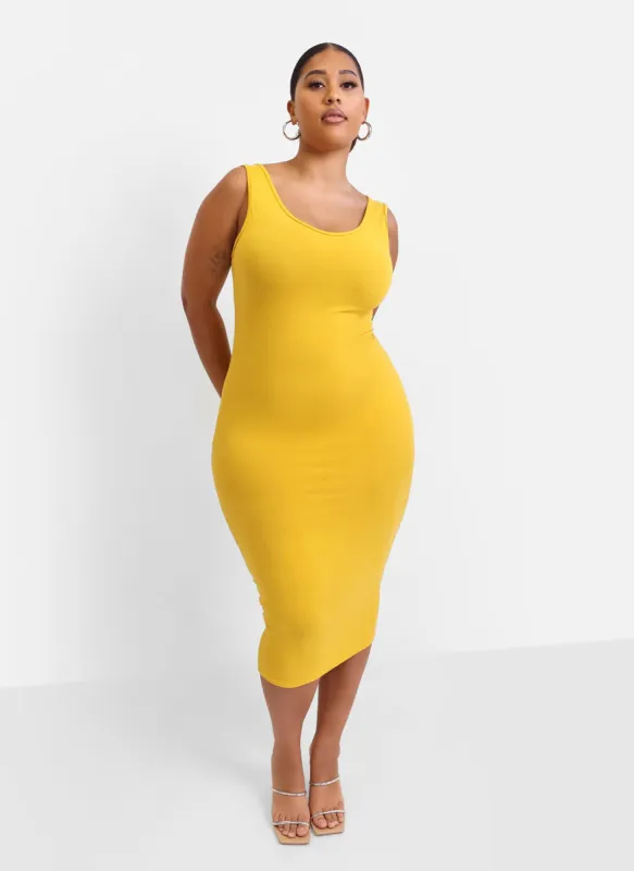 Essential Cotton Tank Bodycon Midi  Dress - Mustard sold by Rebdolls