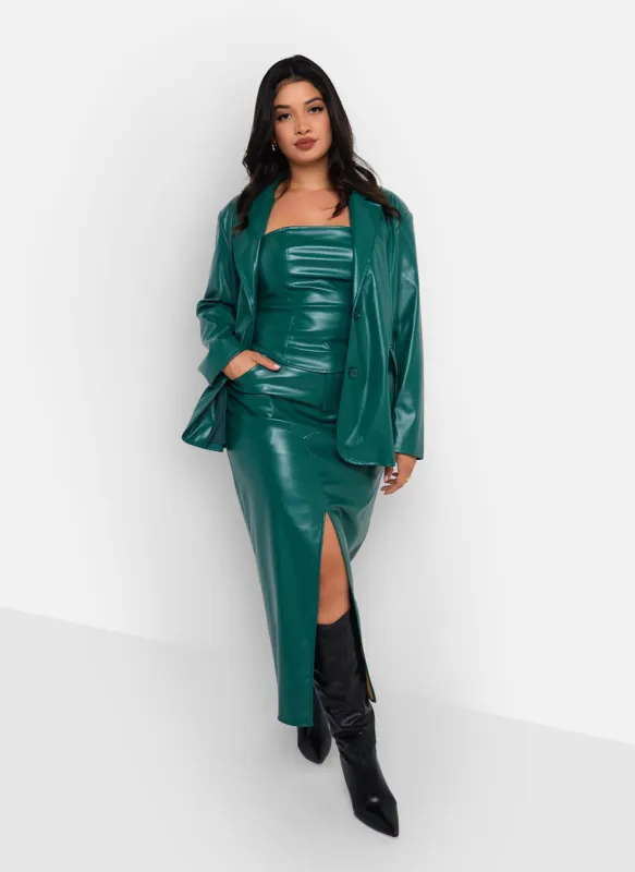 Wynona Vegan Leather Front Slit Maxi Bodycon Skirt - Pine Green sold by Rebdolls