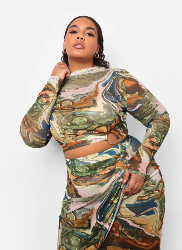 Lana Mesh Abstract Print Crop Top sold by Rebdolls