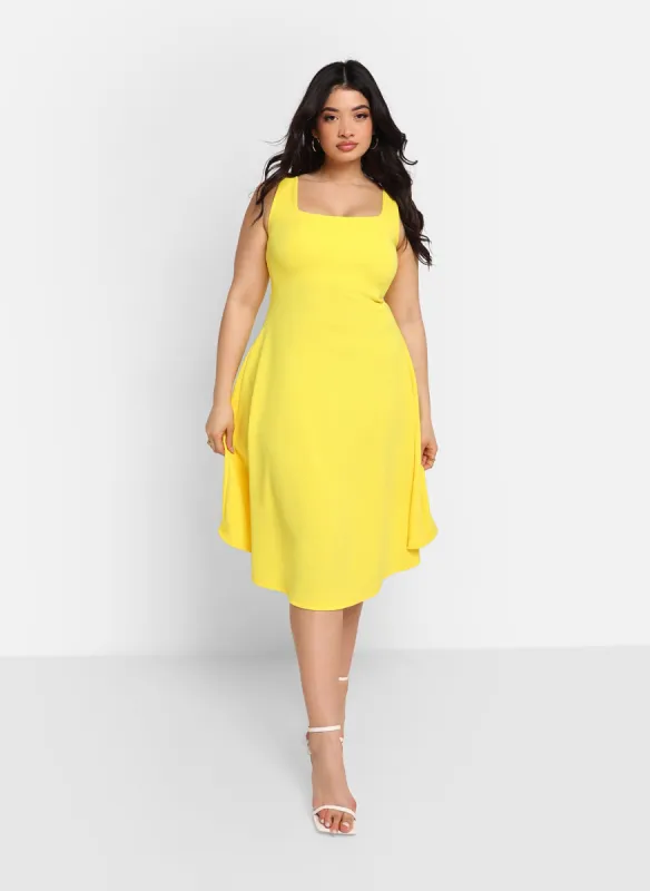 Nathalie Square Neck Midi A Line Dress - Bright Yellow sold by Rebdolls