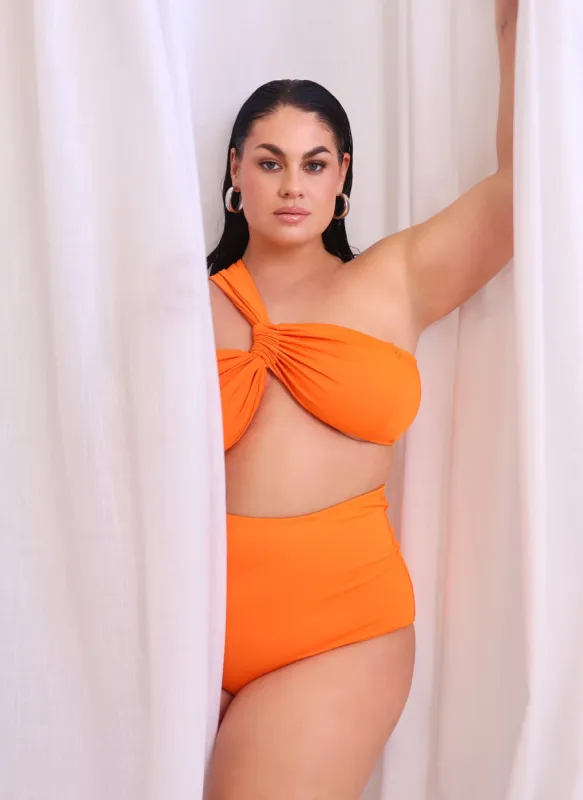 Aqua One Shoulder Bikini Top sold by Rebdolls