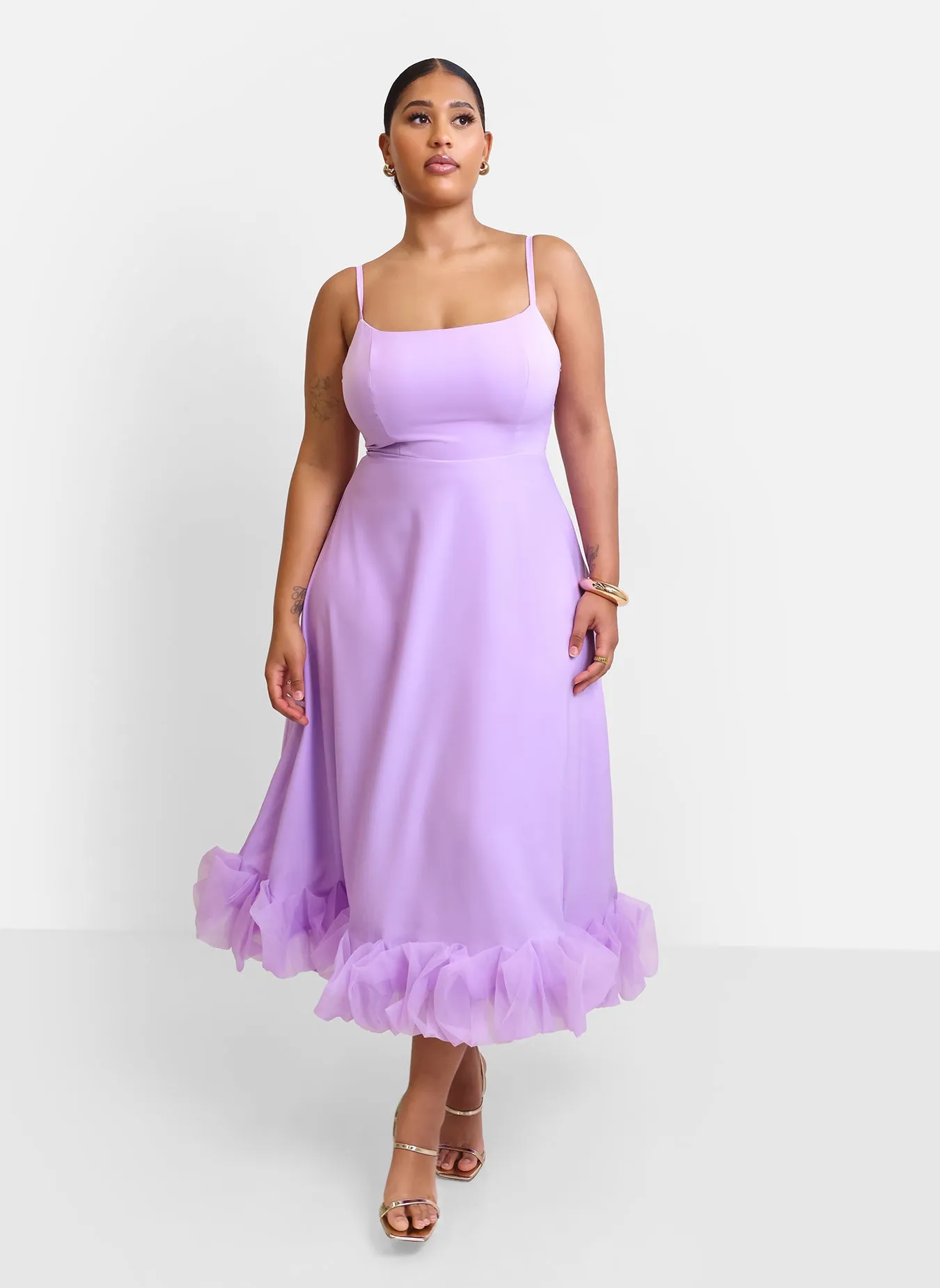 Margot Ruffle Hem Midi A Line Dress - Lilac sold by Rebdolls product image thumbnail 3