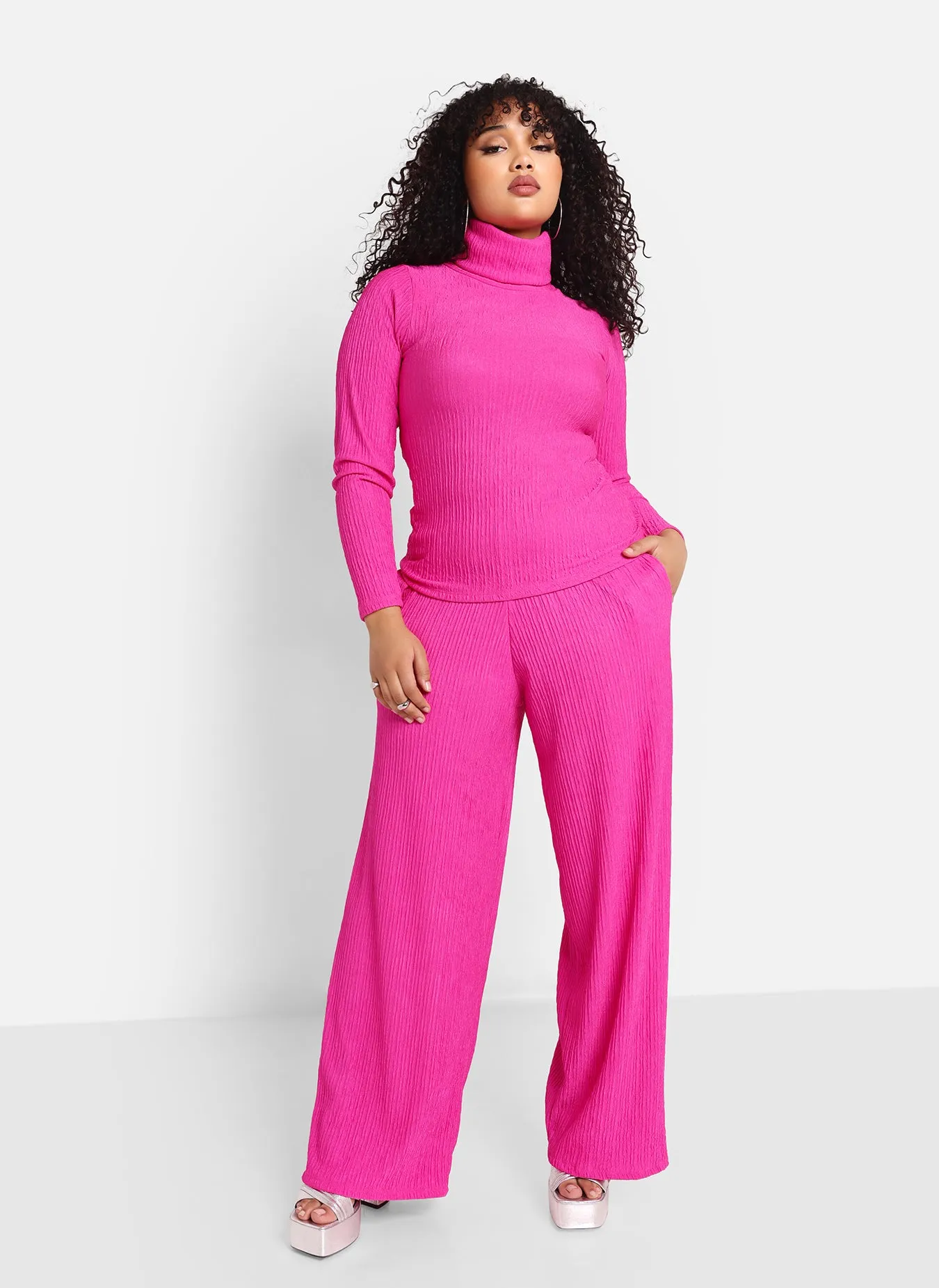 Abby Textured Wide Leg Pants W. Pockets - Fuchsia sold by Rebdolls product image thumbnail 4