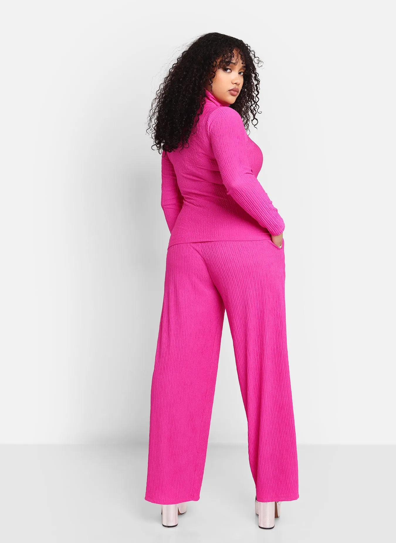 Abby Textured Wide Leg Pants W. Pockets - Fuchsia sold by Rebdolls product image thumbnail 5