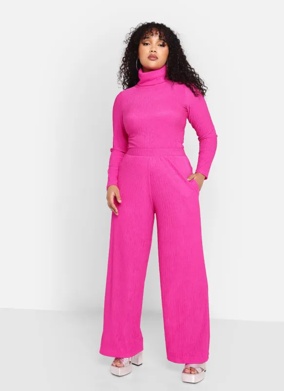 Abby Textured Wide Leg Pants W. Pockets - Fuchsia sold by Rebdolls