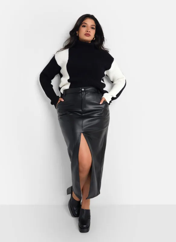 Ainslee Vegan Leather Midi Bodycon Skirt - Black sold by Rebdolls