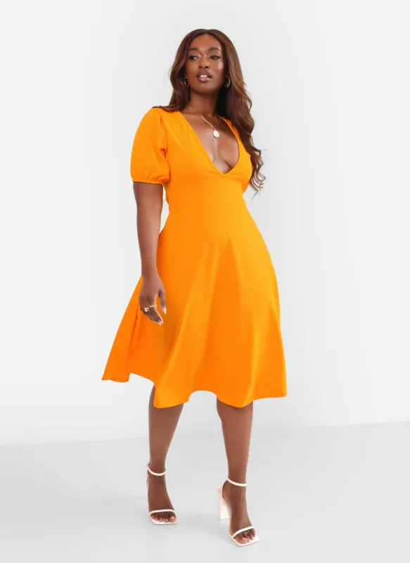 Lily Puff Sleeve A Line Midi Dress w. Pockets sold by Rebdolls